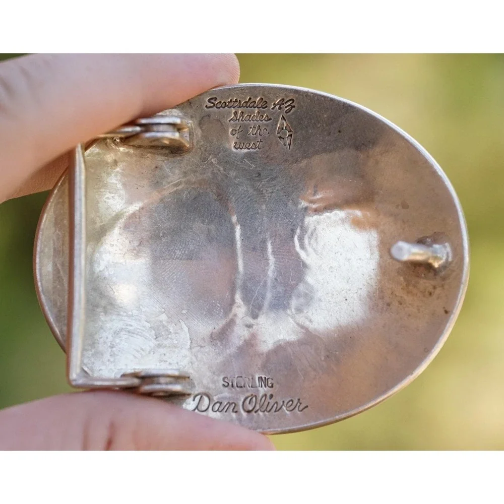 Dan Oliver - Navajo Bear Claw Overlay Sterling Silver Turquoise Belt Buckle‎
